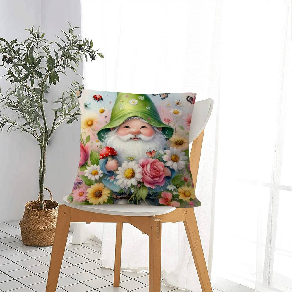 Adorable Gnome & Floral Garden Cushion Cover Car Throw Pillow Case For Sofa Car Christmas Gift