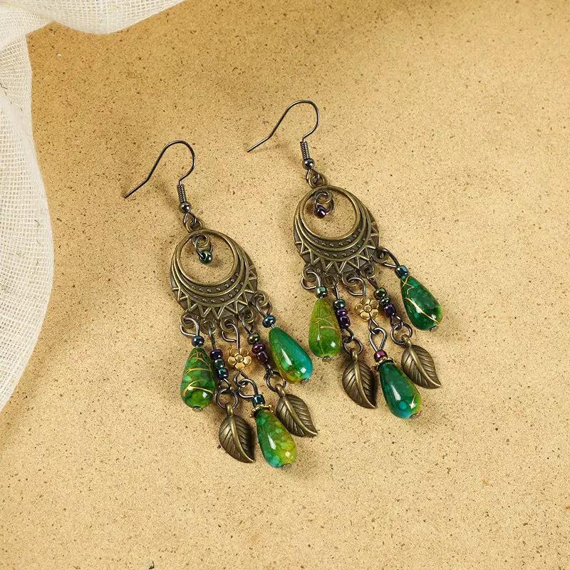 Bohemian Beaded Tassel Earrings - Retro Ethnic Floral Style for Women