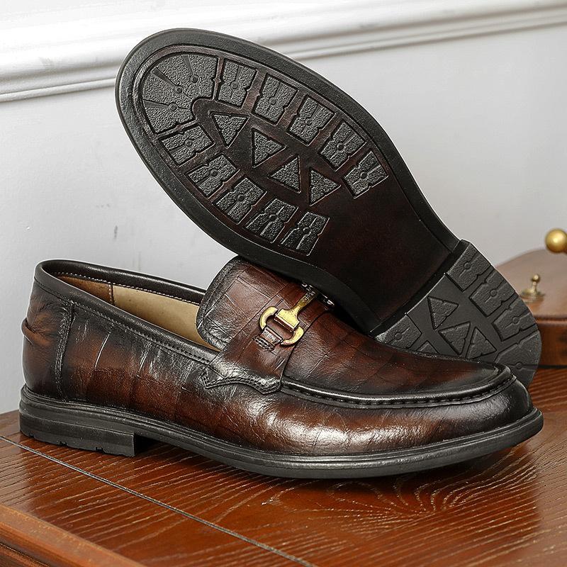 Desai One-Pedal Soft-Soled Business Dress Leather Shoes Retro Horse Buckle Loafers Work Daily Men'S Shoes