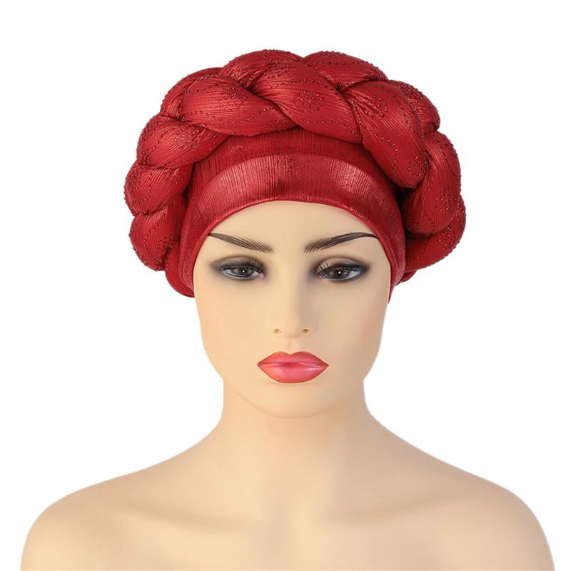 Glitter Rhinestone Braids African Headtie Women Turban Cap Head Wraps
