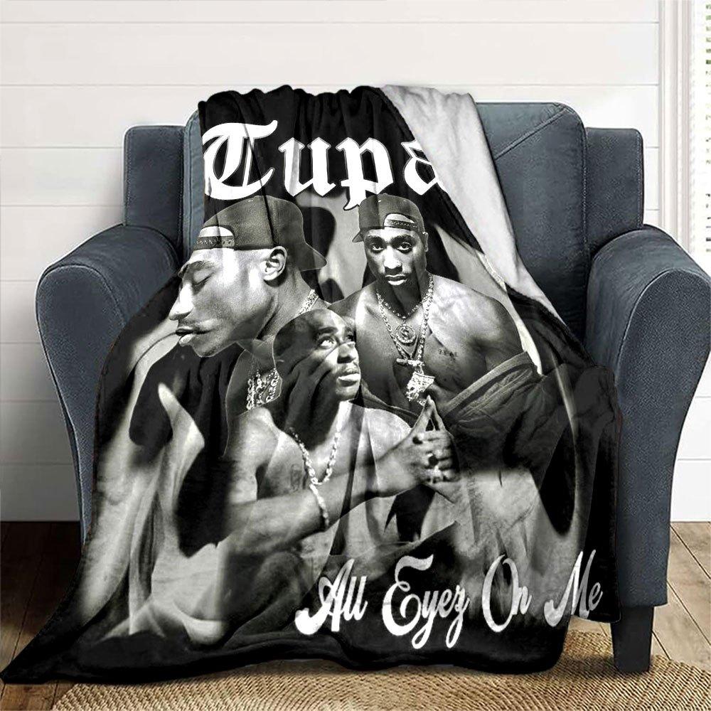 1pc 2Pac Hip Hop Blanket Soft Lightweight All Season Multi Purpose Throw for Sofa, Bed, Office & Picnics, French Style with Iconic Album Art & Quotes