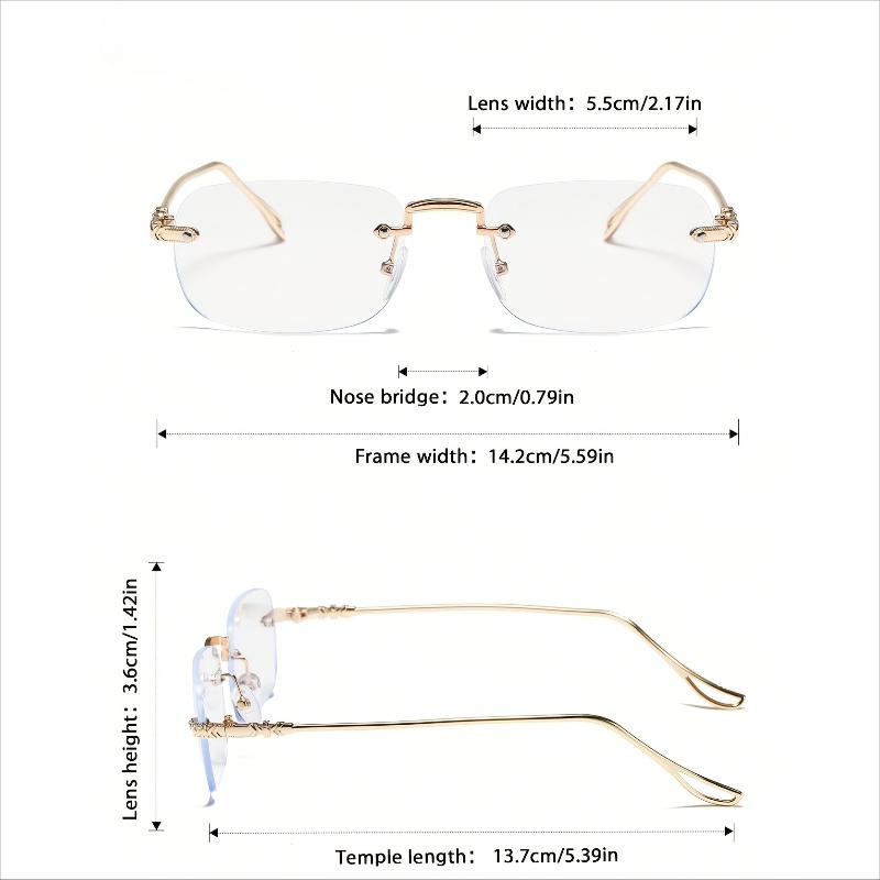 Damen Herren Rechteckig Randlos High-End Metall Transparente Verfärbung Brille, Geeignet für Tägliches Tragen, Mode Street Photography