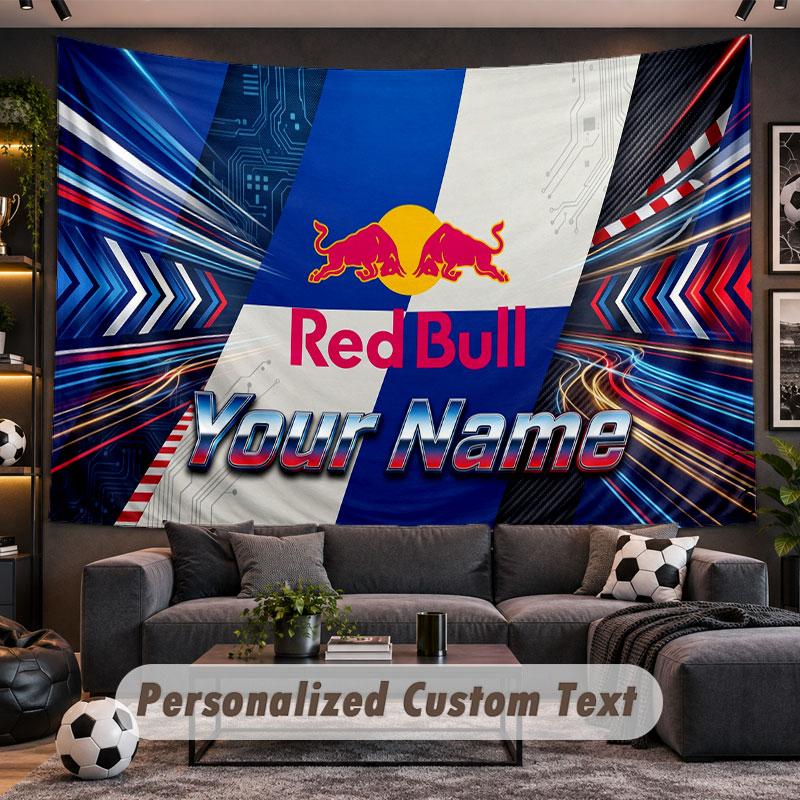 Wall Hanging Tapestry Custom NameRed Bull Racing Pattern Personalized Printed Fabric Wall Decor