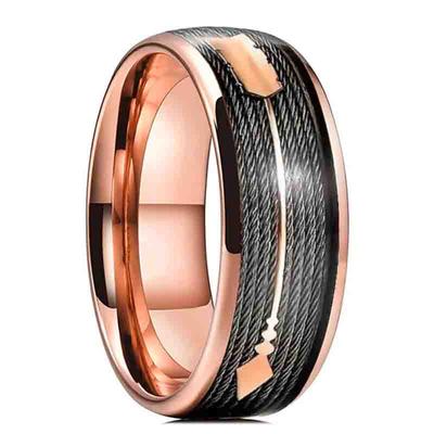Fashion 8mm Arrow Pattern Stainless Steel Rings For Men Rose Gold Color Brushed Men Rings Wedding Band Jewelry