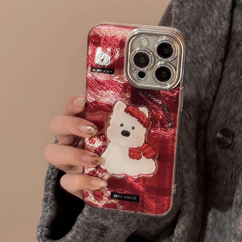 Red Plaid West Highland Style Phone Case for IPhone 17 Pro Max, Apple IPhone 16, 3D Cartoon High-quality Protective Case