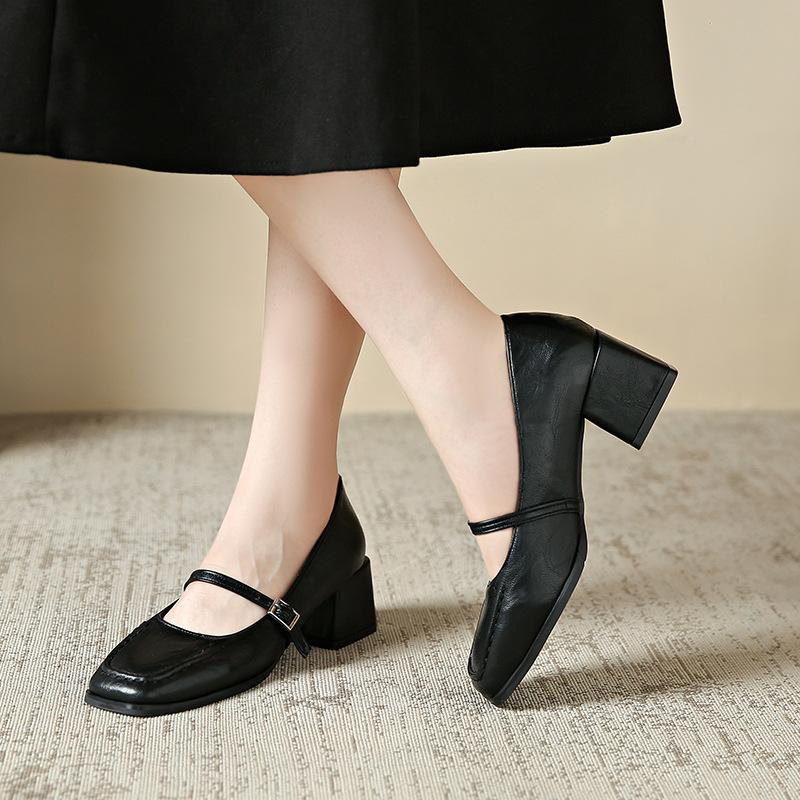Vintage Klobige Damen Mary Jane Schuhe Damen Prägnante Slip-On Kleiderpumps Frühling Herbst Loafer Damen Leder Lolita Schuhe