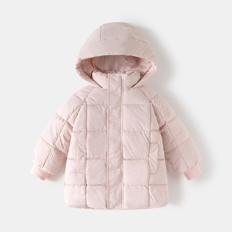 Children s Mid-Length Cotton Coat with Hood, Winter Clothing for Boys and Girls, Warm Plaid Quilted Cotton Jacket, Baby Winter Top Pink Plaid Quilted Cotton Coat 130