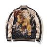 East Rain Sukajan Lion Champagne Jacket with Japanese Shiny Perfect for Fall and FUN226 Men's Embroidery, Satin, Satin, Winter,