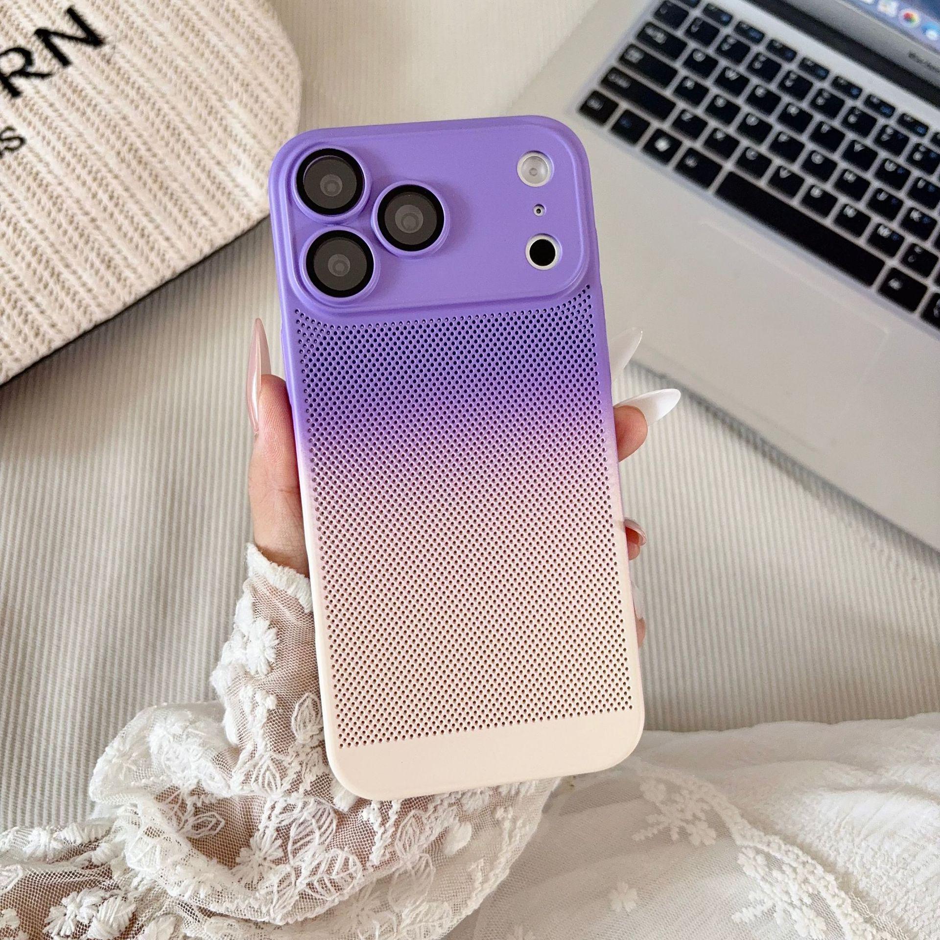 iPhone 17 Pro Max Gradient Heat Dissipation Breathable Drop-Proof Full Coverage Case iPhone 17 Air фиолетовый/белый