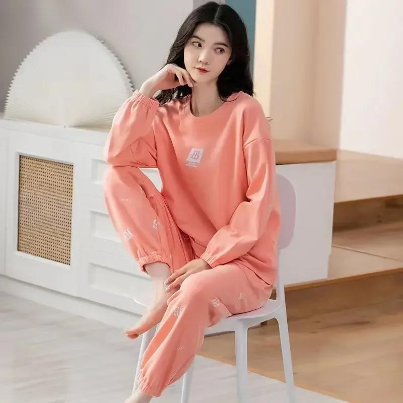 Herbst Frühling Frauen Neue Pyjamas Set Langarm Rundhals Frau Nachtwäsche Pringitng Mädchen Casual Loungewear