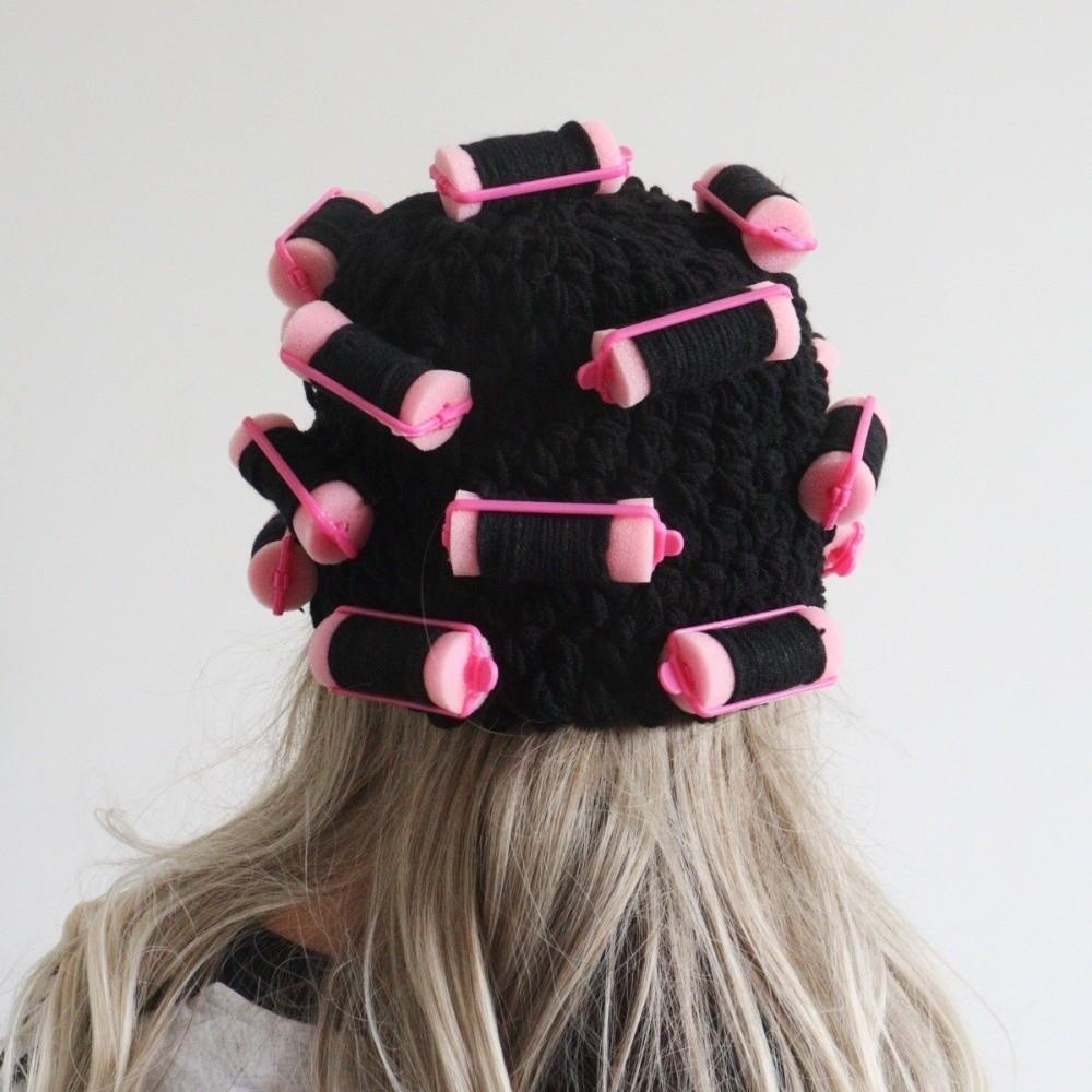 Thick Hair Curler Knitted Hat Warm Curly Hair Yarn Beanie Creative Pullover Cap  Outdoor