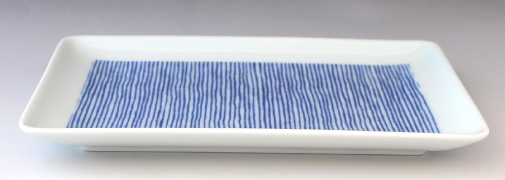 Hasami ware kuvio white rectangular plate with 545 stripes, W, 206306,