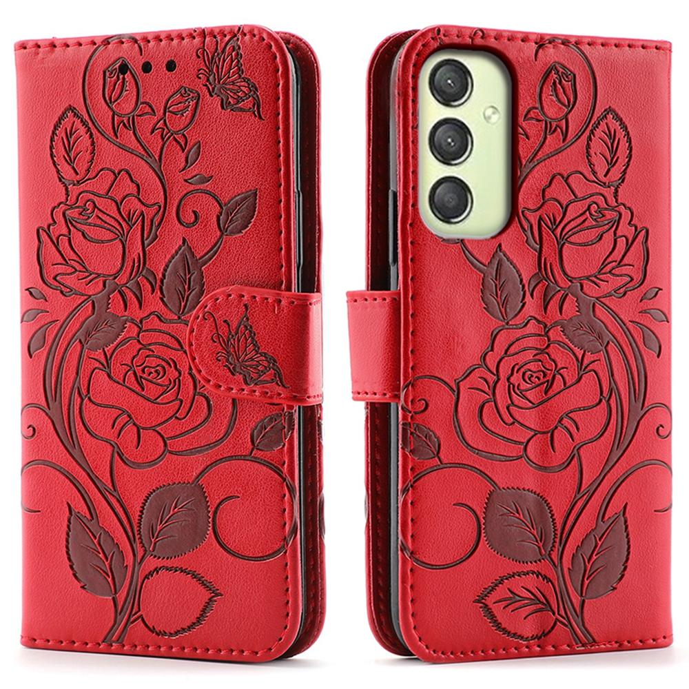 

Чохол для телефону для Samsung Galaxy A26 5G/A16 4G/5G Гаманець Підставка З тисненням Роза Метелик Шкіряний чохол з поліуретану Red