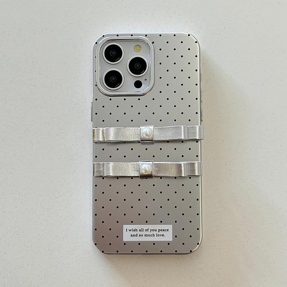 iPhone 15 Silver Electroplated Polka Dot Case, Apple 14 Pro Max Bow Case, iPhone 13 Full Package Case.