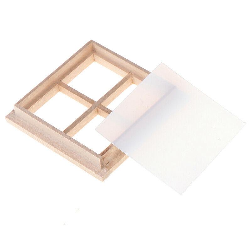 Diy Drewniane Okno Biały Billet Kwadratowe Czteropolowe Okno Akcesoria DIY Mini Okna Dekoracja Kreskówkowa
