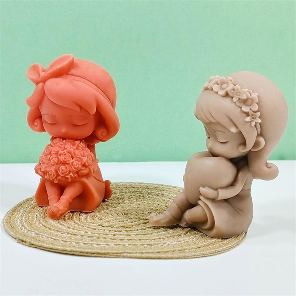 Girls Silicone Mold Lovely Little Girl Candle Mould Handmade Scented Candle Making Mold Soap Mould DIY Candy Decoration