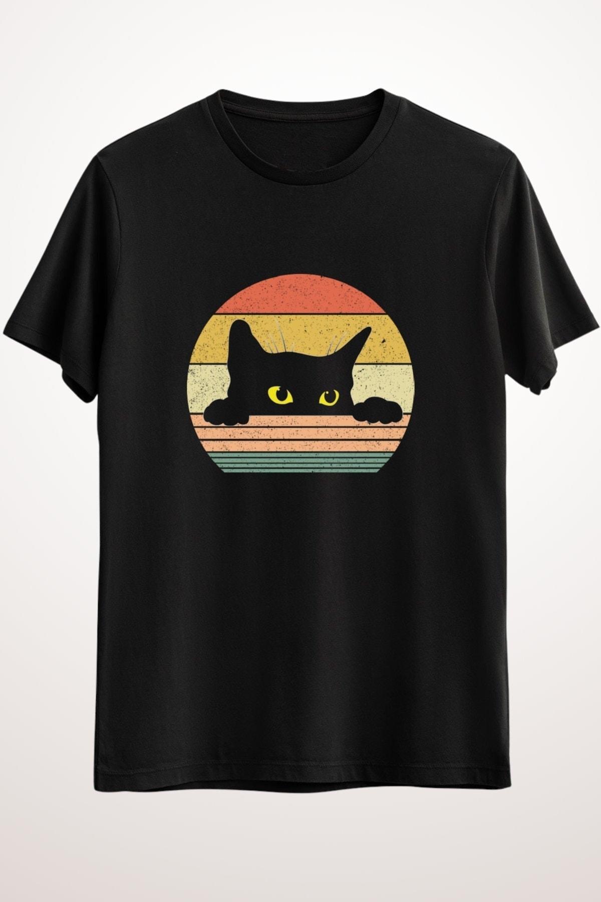 

Мужская черная футболка с изображением кота в стиле ретро — DS1126