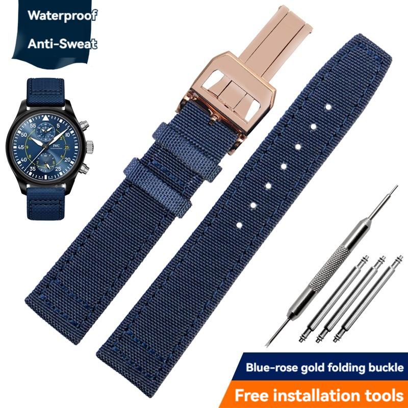 Nylon Canvas Watch Strap for IWC Pilots Portugal Portofino Fabric Cowhide Bottom Watch Chain Men Women Watchband 20mm 21mm 22mm