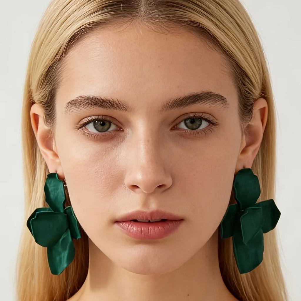 Oversized Irregular Petal Glazed Earrings, Vintage Style Multi-Color Elegant Ear Ornaments