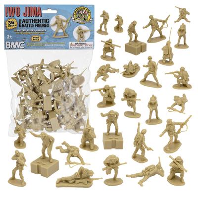 BMC WW2 Iwo Jima US Marine Corps Plastic Army Men - 36 American Soldier Figures, Beige, 40045