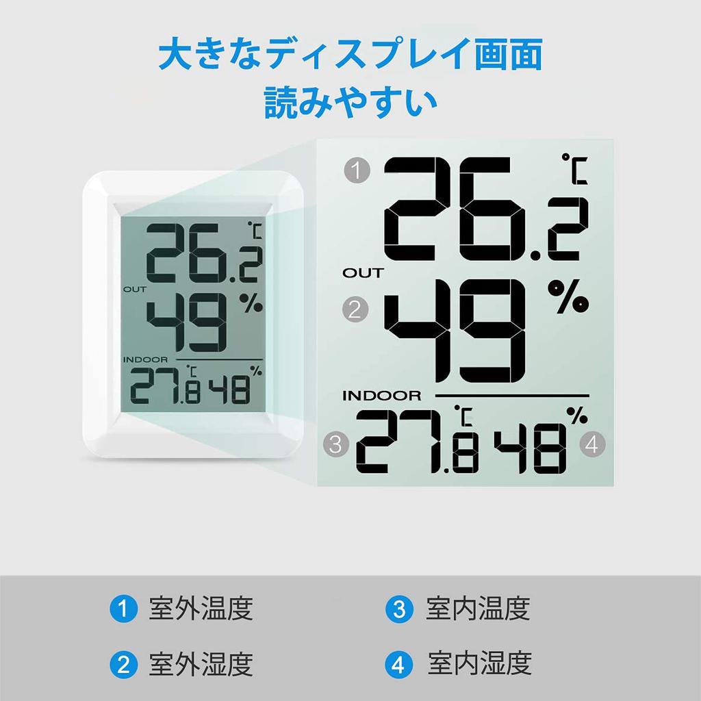Timloon Digitales Thermometer und Draußen-Funkthermometer und Innen und Eins Hoch Großes LCD Kann Platziert oder Temperatur Gesundheit Japanisch