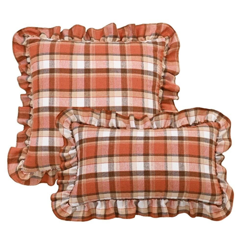 Ruffle Trim Throw Pillow Covers Tartan Plaid Cushion Covers Cozy Checkered Pillowcase Indoor Use