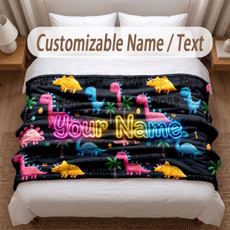 Coperta Morbida a Tema Dinosauri Personalizzata con Stampa Nome Testo Coperta Calda Decorazione Divano Casa Camera da Letto
