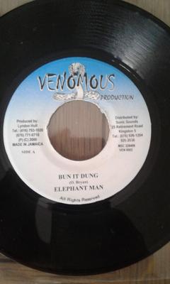 7inch Record ELEPHANT MAN / LAZER B - Bun It Dung / Hell No VEN0002 Venomous Produc 2000 Jamaica Reggae, Ska & Dub Used