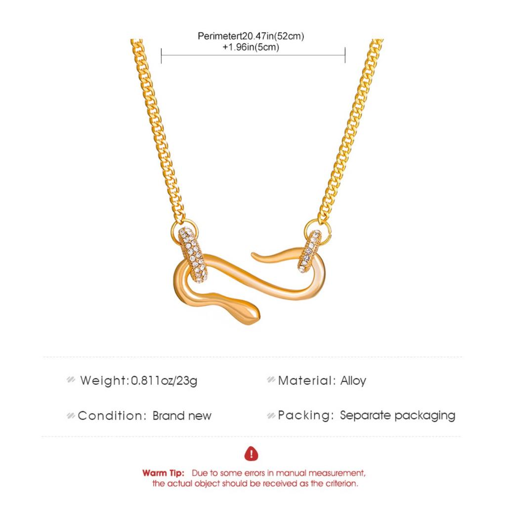 Abstract Curved Snake Pendant Necklace Shiny Stone Tube Curb Chain Minimalist Statement Neck Jewelry for Women Daily Party Wear