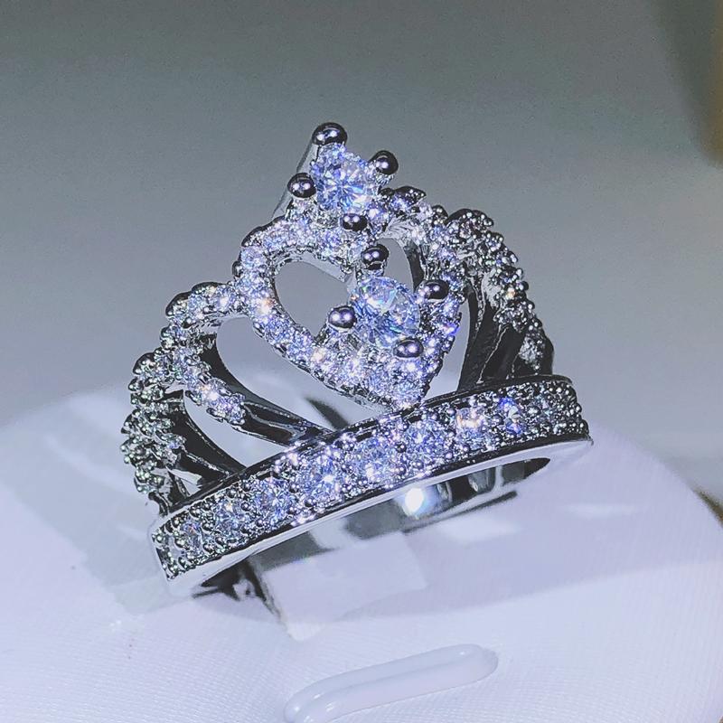 925 silver Fancy Crown Women Ring Best Anniversary Girl Gift Elegant Female Dance Party Trendy Jewelry Rings Wholesale 6 белый