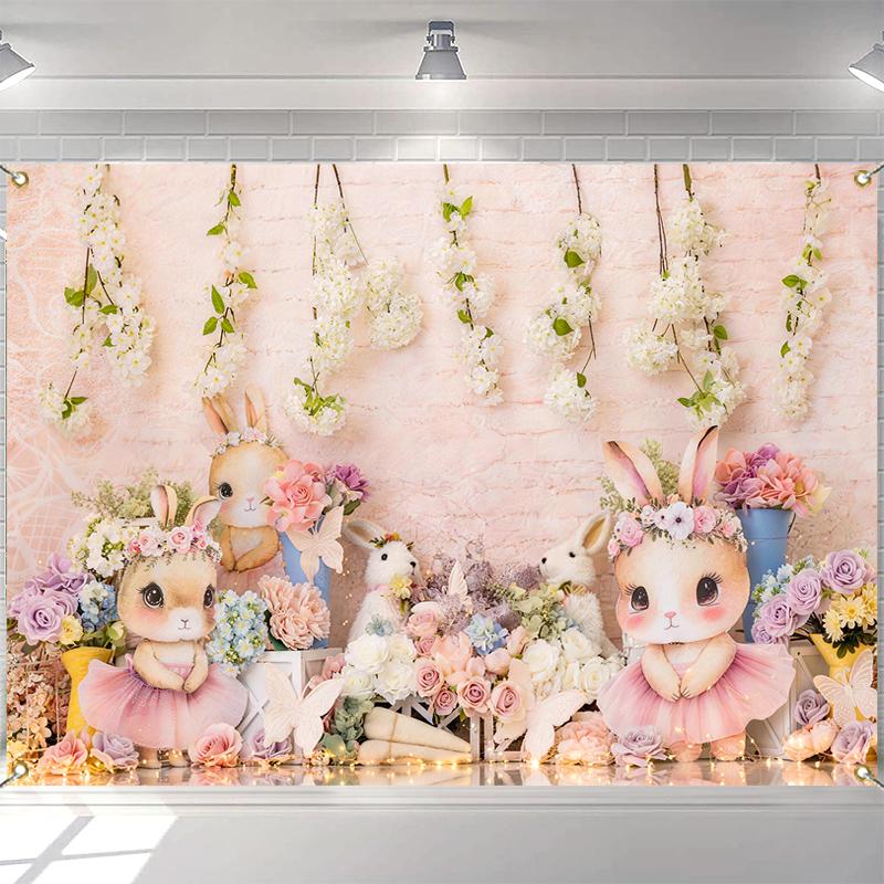 LS Bunny Easter Backdrops Birthday Cake Smash Adult Photography Props Baby Child Decor Wooden Fence Green Vine Backgrounds