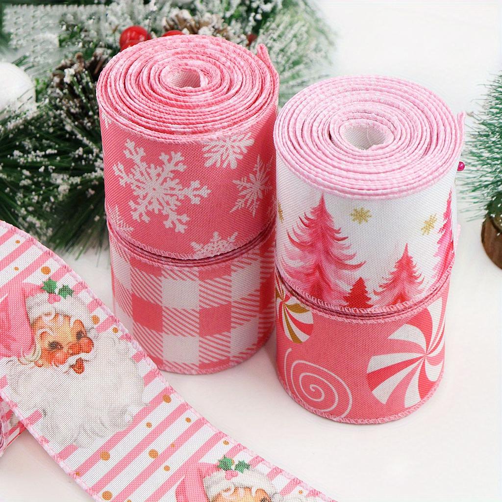 5 Yards/roll Pink Christmas Wire Edge Cuk Strap Gift Christmas Box Decoration Ribbon Packaging Can Be Tied In Butterfly Shape for Holiday Decoration
