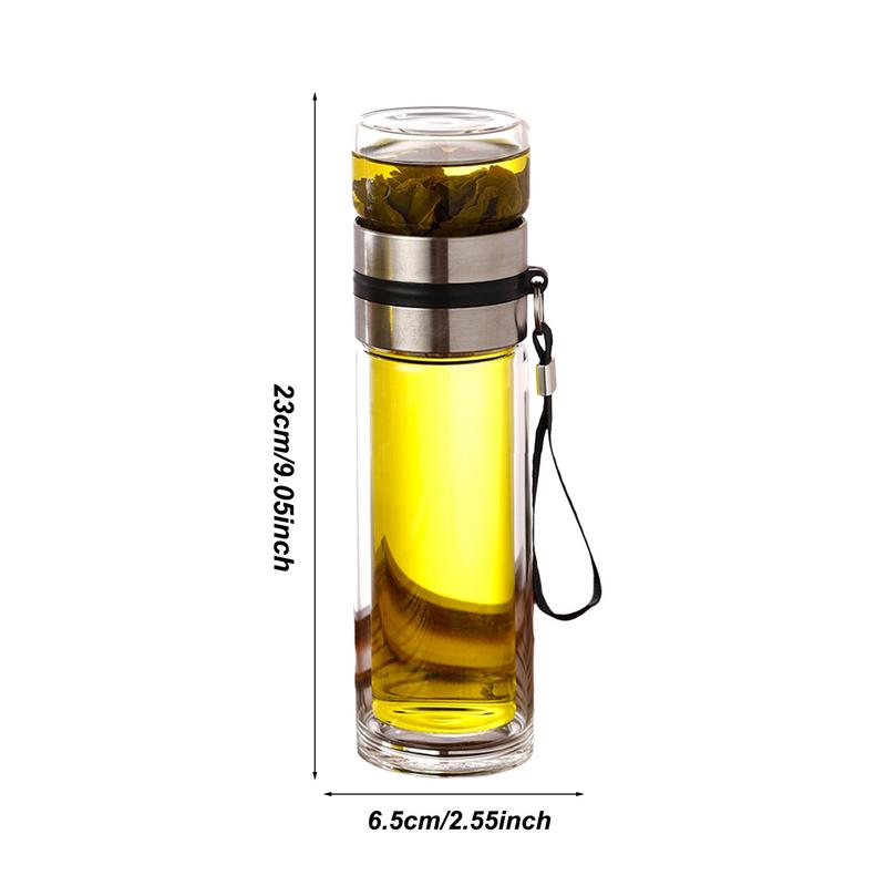 Glass Tea Infuser Bottle Leak-Proof Travel Mug Double Wall Tea Cup Portable Infuser Water Bottle, Water Separation Tea Bottle