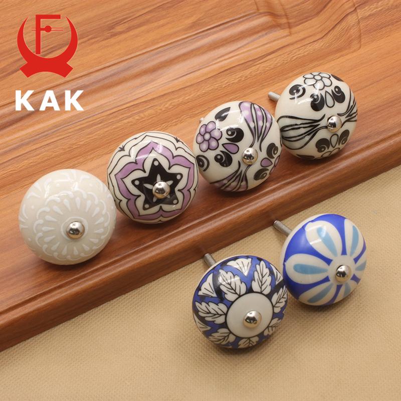 KAK 40mm Hand-painted Ceramic Drawer Knobs Porcelain Rural Cabinet Knob Cupboard Handles Mediterranean Furniture Handle Hardware