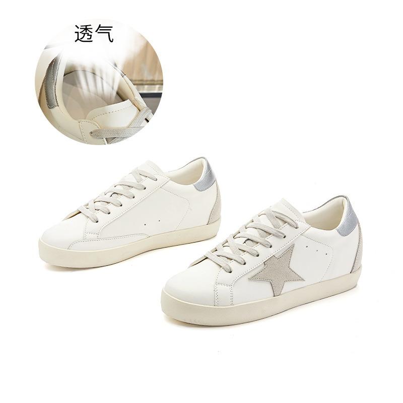 Inner height increase 5cm leather little white shoes autumn new flat-bottomed star women's shoes casual versatile and old board shoes