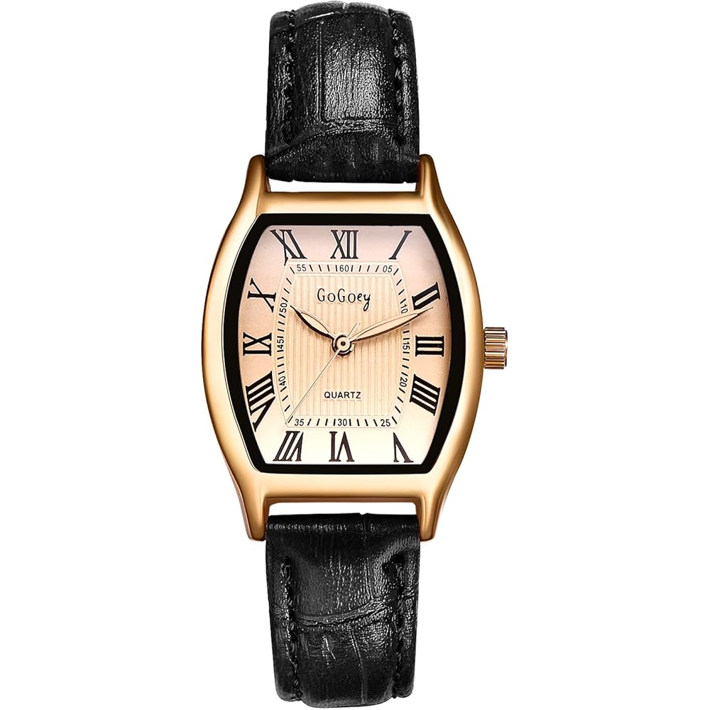 Leather Women s Analog Watch with Antique Design, Waterproof, Quartz Movement, Black Strap