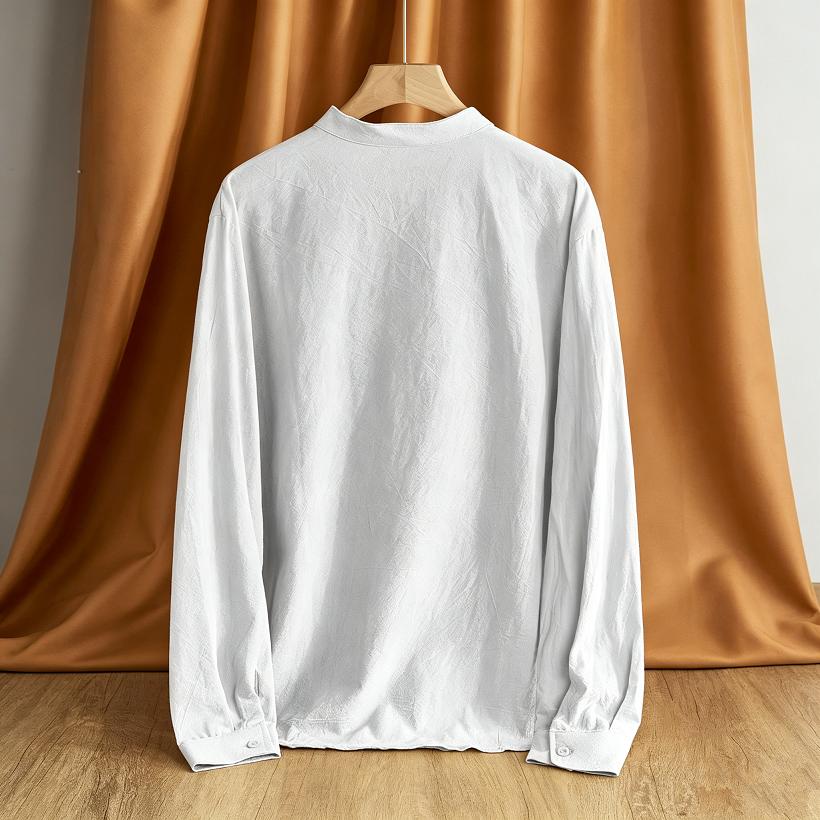 Loose Men's Linen Long Sleeve Shirt Casual Stand Collar Top Color Men's Casual Shirt Comfortable Breathable Summer Wear