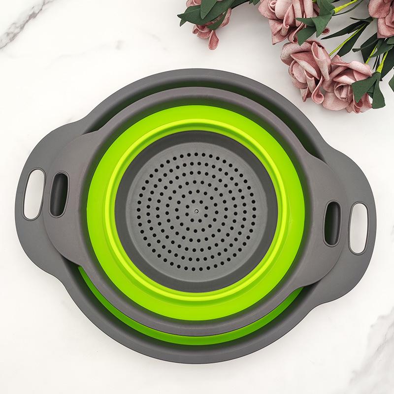 Round Collapsible Colander & Telescopic Fruit Basket with Handle - Vegetable Washing Gadget