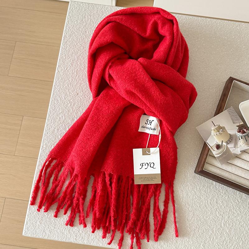 2025 Solid Color Thick Cashmere Winter Warm Women Scarf Large Blanket Pashmina Shawl Wraps Bufanda Female Tassel Foulard
