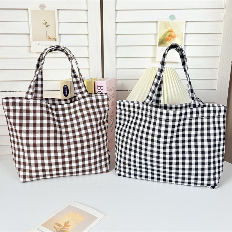 Portable Plaid Bento Lunch Tote Bag