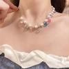 Colorful Dopamine Crystal Beaded Necklace: Water Drop Pearl Collarbone Chain, Fashionable Versatile Jewelry for Women.