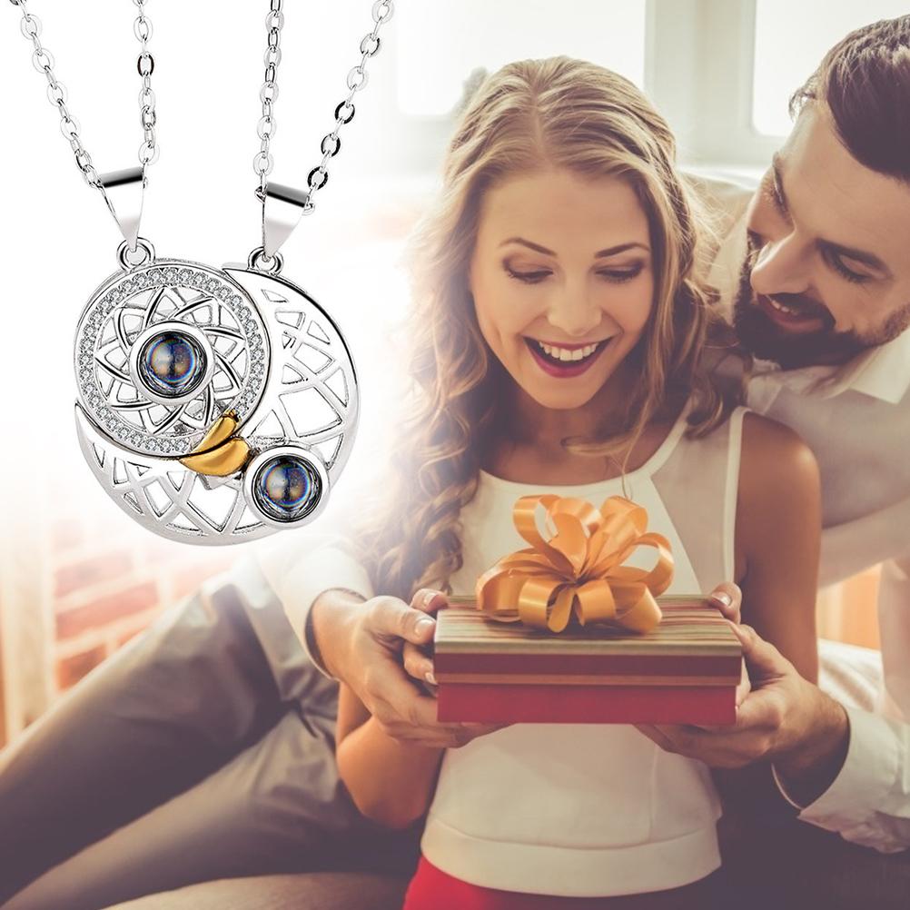 1 Pair Sun and Moon Magnetic Necklaces 100 Languages I Love You Projection Couples Necklace Matching Necklace for
