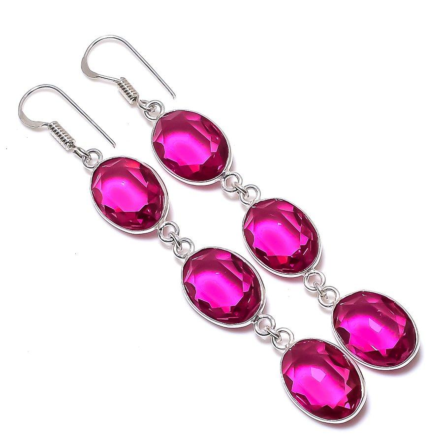 

Ювелирные серьги из стерлингового серебра 925 пробы с натуральным розовым рубиллитом 2,99 дюйма A6U56