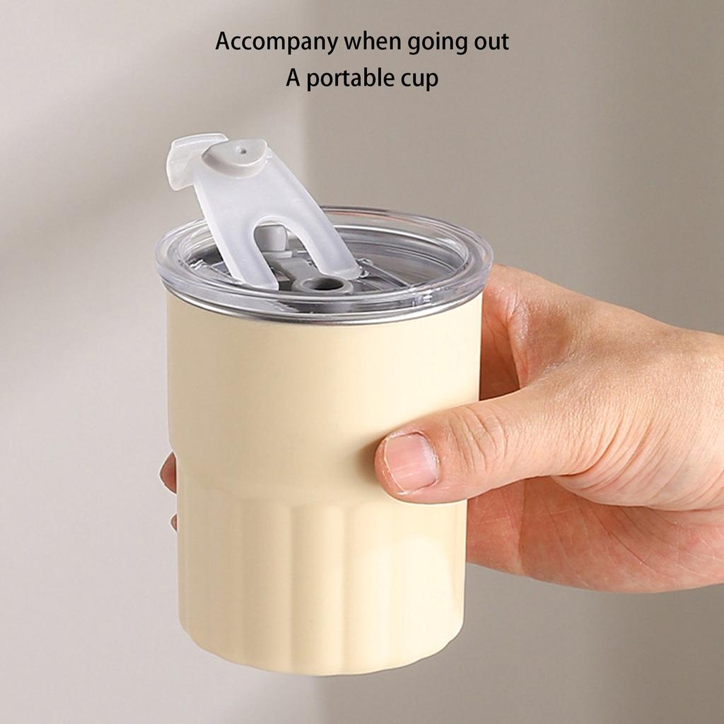 2 Stück Edelstahl Kaffeebecher Set Trinkgeschirr mit Strohhalm und Deckel Stapelbare doppelwandige Tasse für Camping und Outdoor