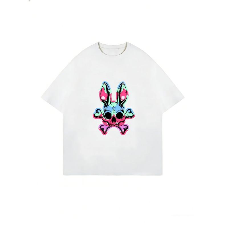 Oversized T Shirt Black Bunny Skull Neon Print Casual Streetwear Fashion Statement Top For Women