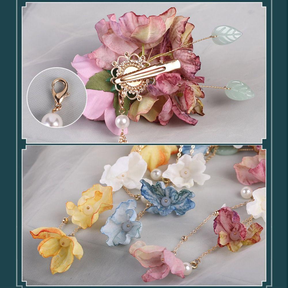 Tassel Floral Hairpin Forks Artificial Flower Hanfu Hair Accessories Tassel Headwear Hanfu