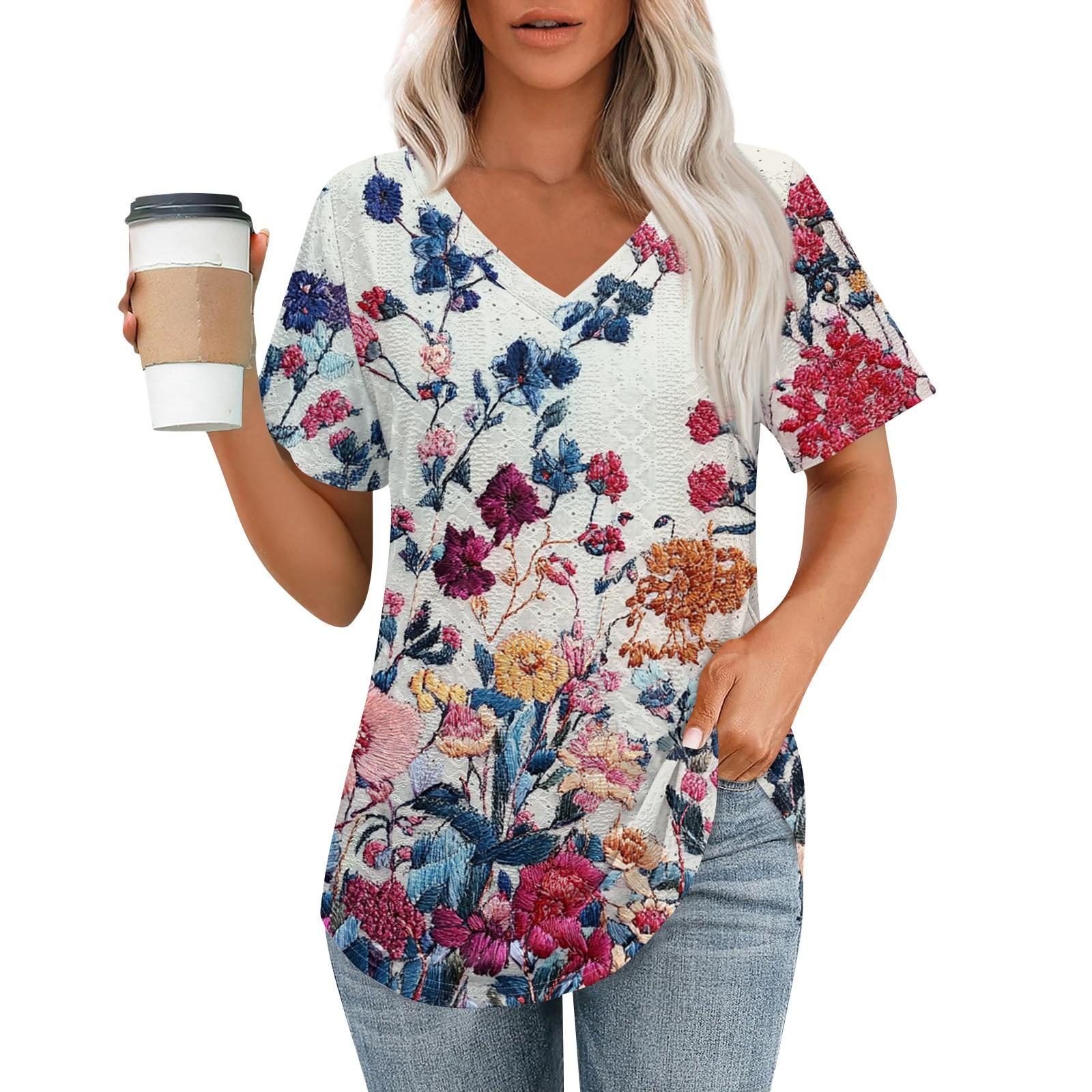 

Женские футболки с V-образным вырезом и коротким рукавом, повседневные топы свободного кроя, базовые футболки с закругленным подолом S розовый