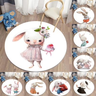 Cartoon Bunny Print Round Carpet Rabbit Area Rugs Circle Carpets for Living Room Floor Mat Polyester Anti-Slip Mats for Children