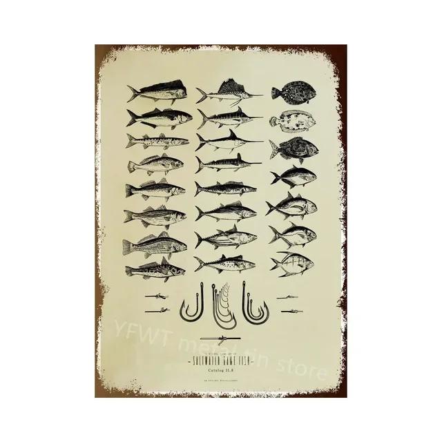 Vintage Fishing Rules Metal Tin Sign  Retro Wall Decor Plate for Farmhouse Cabin or Man Cave  Rustic Fishing Poster Plaque an