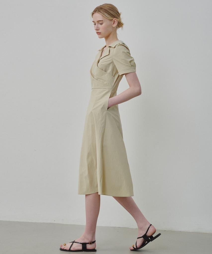 Ollibeudeollibeu Voluminous Sleeve Wrap Collar Dress Ow6Mo5560